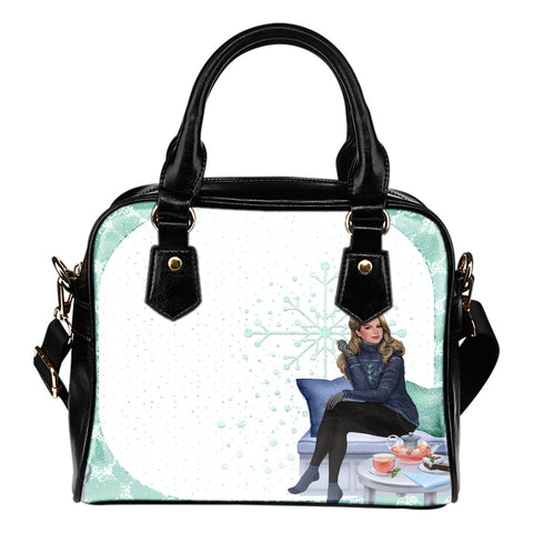 Christmas Themed Design B13 Women Fashion Shoulder Handbag Black Vegan Faux Leather
