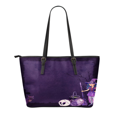 Witch Themed Design C3 Women Small Leather Tote Bag
