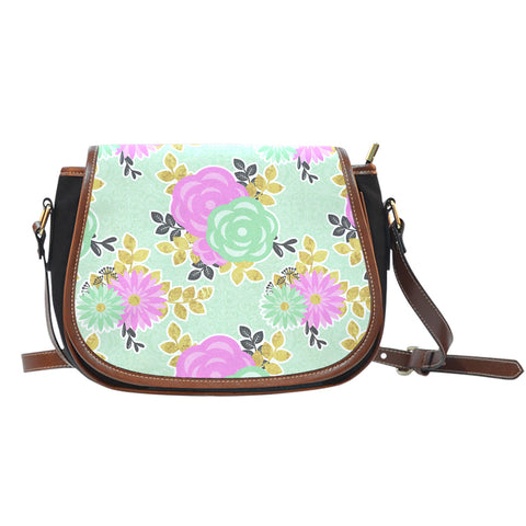 Floral Spring (D6) Crossbody Shoulder Canvas Leather Saddle Bag