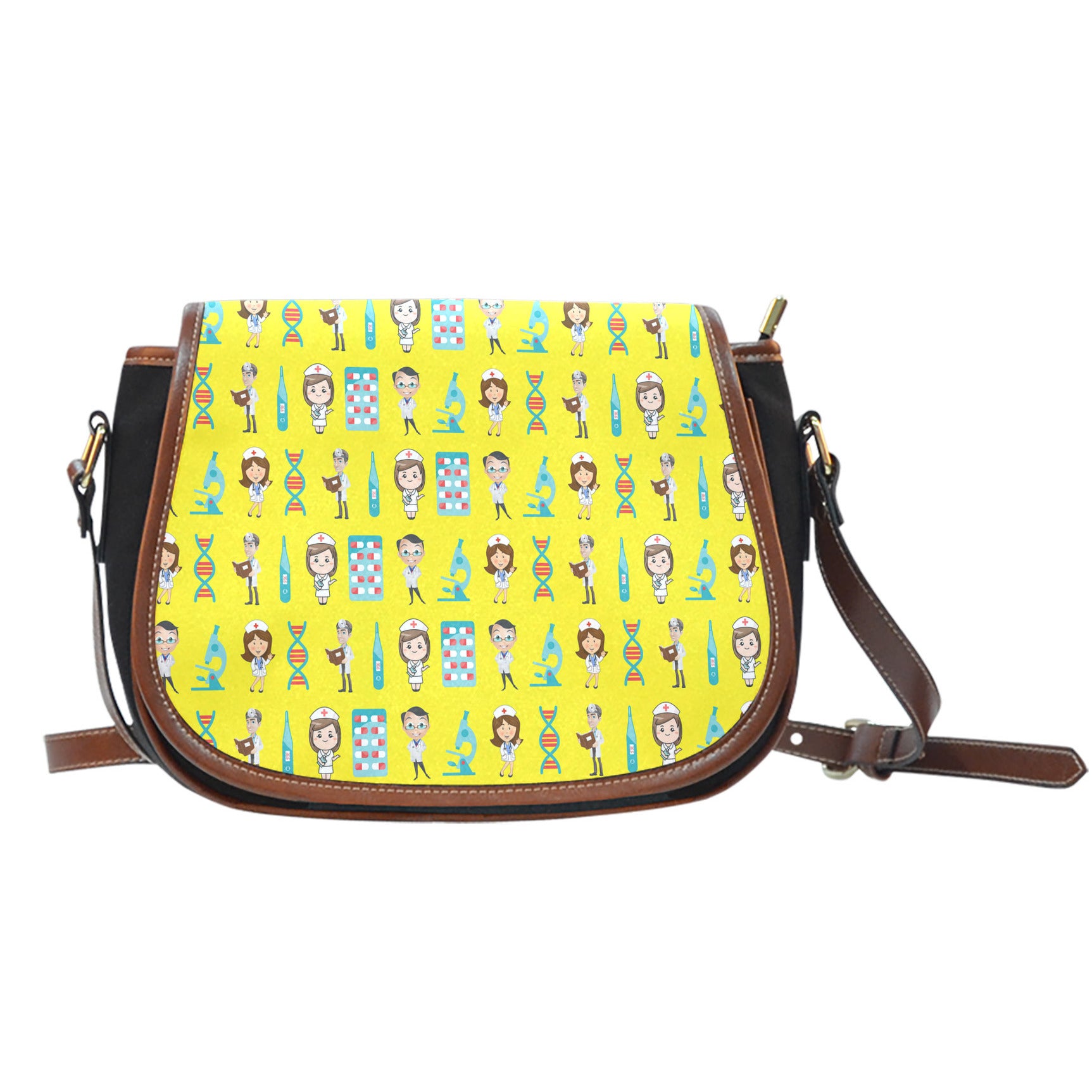 Hospital Themed Design #5 Crossbody Shoulder Canvas Leather Saddle Bag
