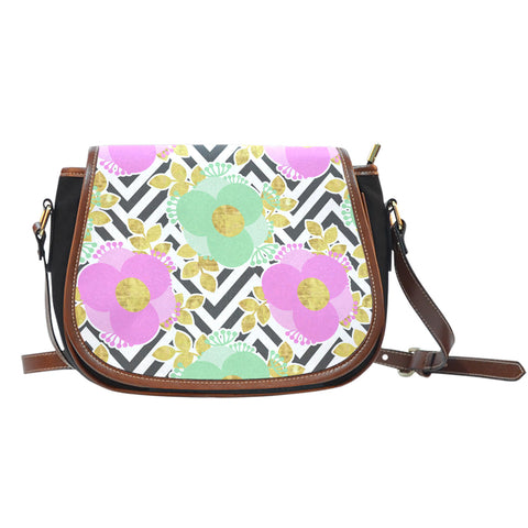 Floral Spring (D2) Crossbody Shoulder Canvas Leather Saddle Bag