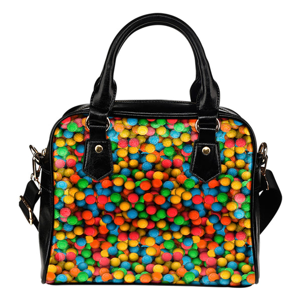 Candy Themed #A7 Women Fashion Shoulder Handbag Black Vegan Faux Leather