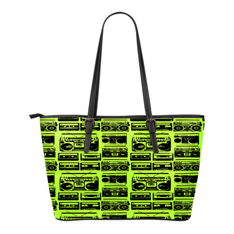 80s Boombox Themed Design C5 Women Small Leather Tote Bag