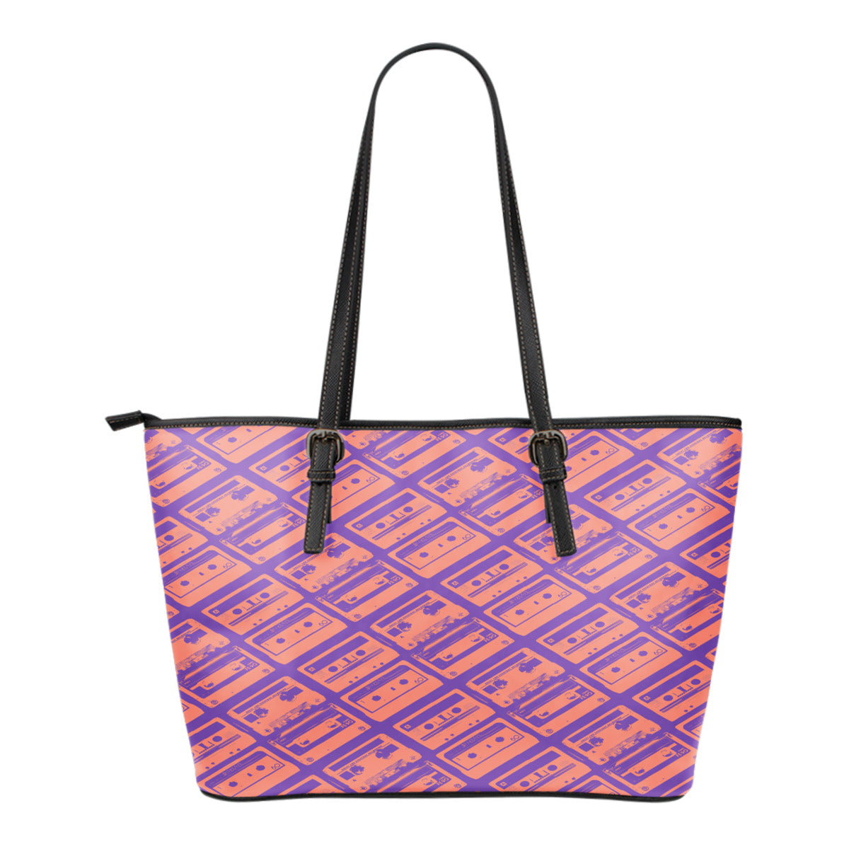 80s Boombox Themed Design C3 Women Small Leather Tote Bag