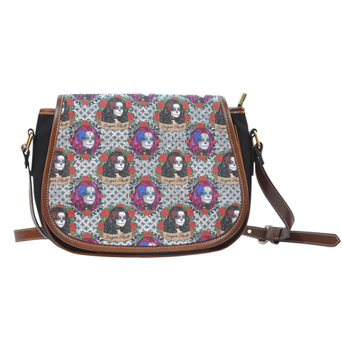 Sugarskull (J2) Crossbody Shoulder Canvas Leather Saddle Bag
