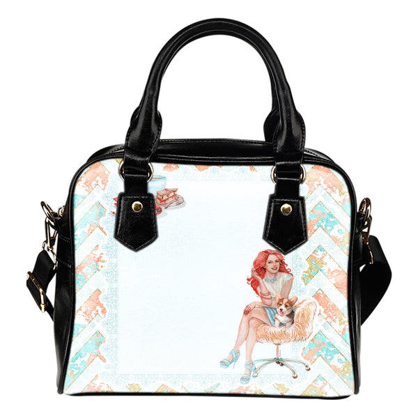 Crafter Fashion Themed Design B11 Women Fashion Shoulder Handbag Black Vegan Faux Leather