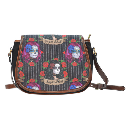 Sugarskull (J1) Crossbody Shoulder Canvas Leather Saddle Bag
