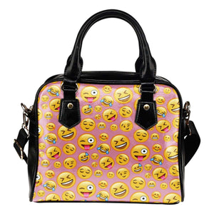 Fun Emojis Happy Theme Women Fashion Shoulder Handbag Black Vegan Faux Leather - STUDIO 11 COUTURE