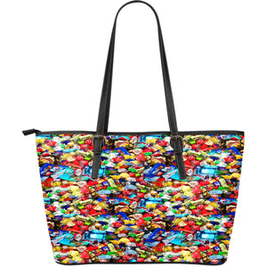 Candy Themed Design C2 Women Large Black Faux Leather Tote Bag