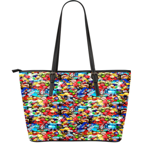 Candy Themed Design C2 Women Large Black Faux Leather Tote Bag