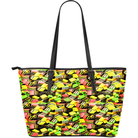 Candy Themed Design C3 Women Large Black Faux Leather Tote Bag