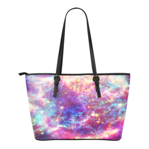 Pastel Galaxy Themed Design C2 Women Small Leather Tote Bag