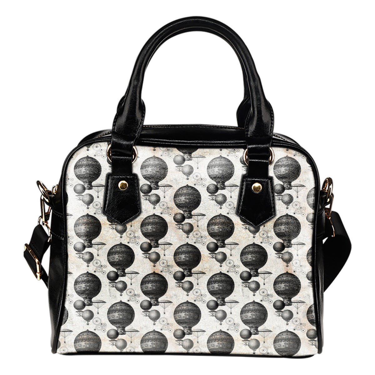 Steampunk Themed Design B15 Women Fashion Shoulder Handbag Black Vegan Faux Leather