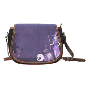 Witch Themed Design 3 Crossbody Shoulder Canvas Leather Saddle Bag
