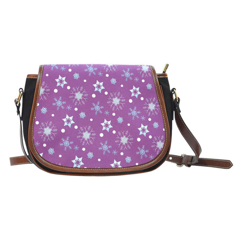 Frozen Snowing Crossbody Shoulder Canvas Leather Saddle Bag - STUDIO 11 COUTURE
