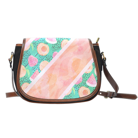 Fruits Themed Design A2 Crossbody Shoulder Canvas Leather Saddle Bag