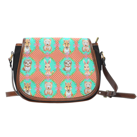 Woodland Themed Design 10 Crossbody Shoulder Canvas Leather Saddle Bag