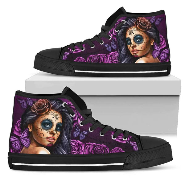 Violet Sugar Skull Girl Womens High Top Shoes - STUDIO 11 COUTURE