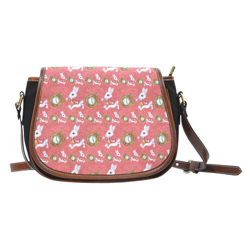 Alice In Wonderland Rabbit Time Crossbody Shoulder Canvas Leather Saddle Bag