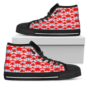 Art Deco Red Floral Women High Top Shoes