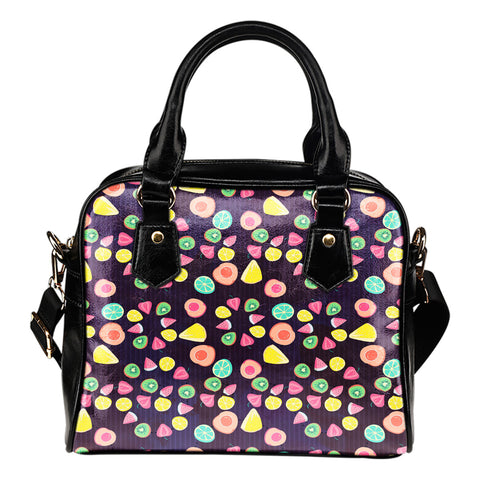 Fruits Themed Design B8 Women Fashion Shoulder Handbag Black Vegan Faux Leather