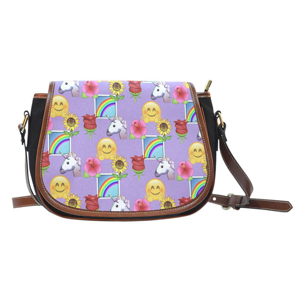 Emojis Happy Place Crossbody Shoulder Canvas Leather Saddle Bag