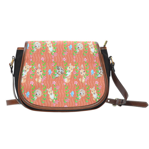 Woodland Themed Design 7 Crossbody Shoulder Canvas Leather Saddle Bag