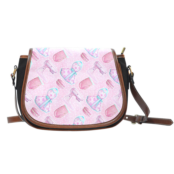 Baking Themed Aprons and Mixers 2 Crossbody Shoulder Canvas Leather Saddle Bag