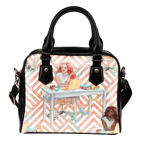 Crafter Fashion Themed Design B7 Women Fashion Shoulder Handbag Black Vegan Faux Leather