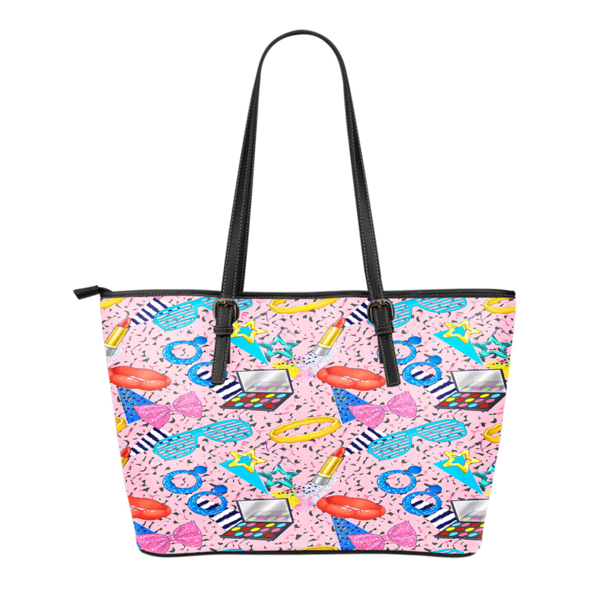80s Fashion Themed Design C7 Women Small Leather Tote Bag