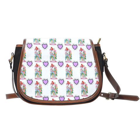 Jems And Holograms Themed Design A2 Crossbody Shoulder Canvas Leather Saddle Bag