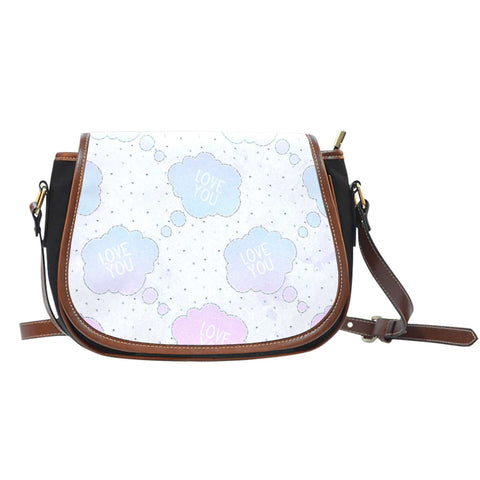 Love You Clouds Crossbody Shoulder Canvas Leather Saddle Bag