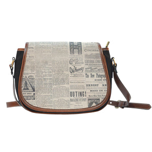 Old Newspaper Themed Design 16 Crossbody Shoulder Canvas Leather Saddle Bag