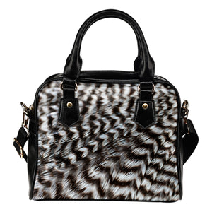 Feather Themed Design #B13 Women Fashion Shoulder Handbag Black Vegan Faux Leather