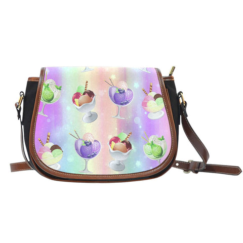 Ice Cream 10 Crossbody Shoulder Canvas Leather Saddle Bag