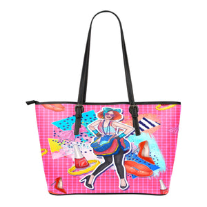 80s Fashion Themed Design C11 Women Small Leather Tote Bag