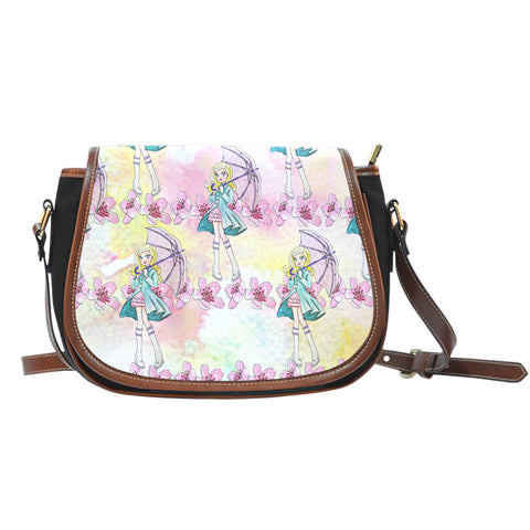 Spring Paper Themed Design 8 Crossbody Shoulder Canvas Leather Saddle Bag