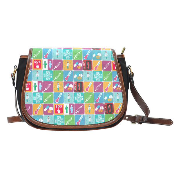 Hospital Themed Design #11 Crossbody Shoulder Canvas Leather Saddle Bag