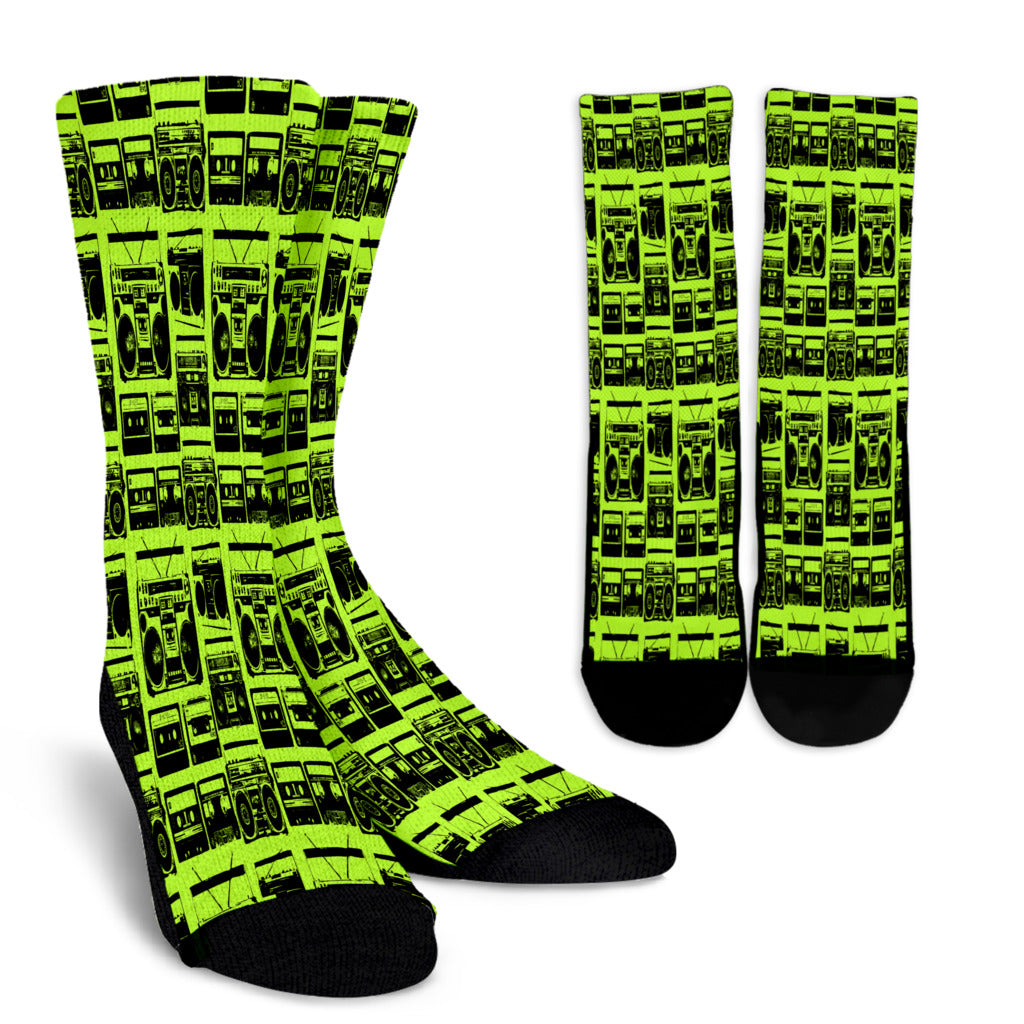 80s Green Boombox Crew Socks