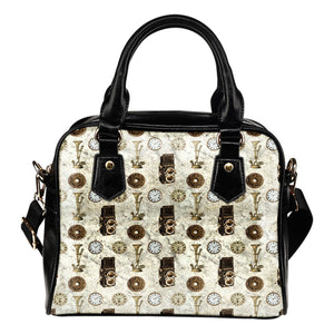 Steampunk Themed Design B11 Women Fashion Shoulder Handbag Black Vegan Faux Leather
