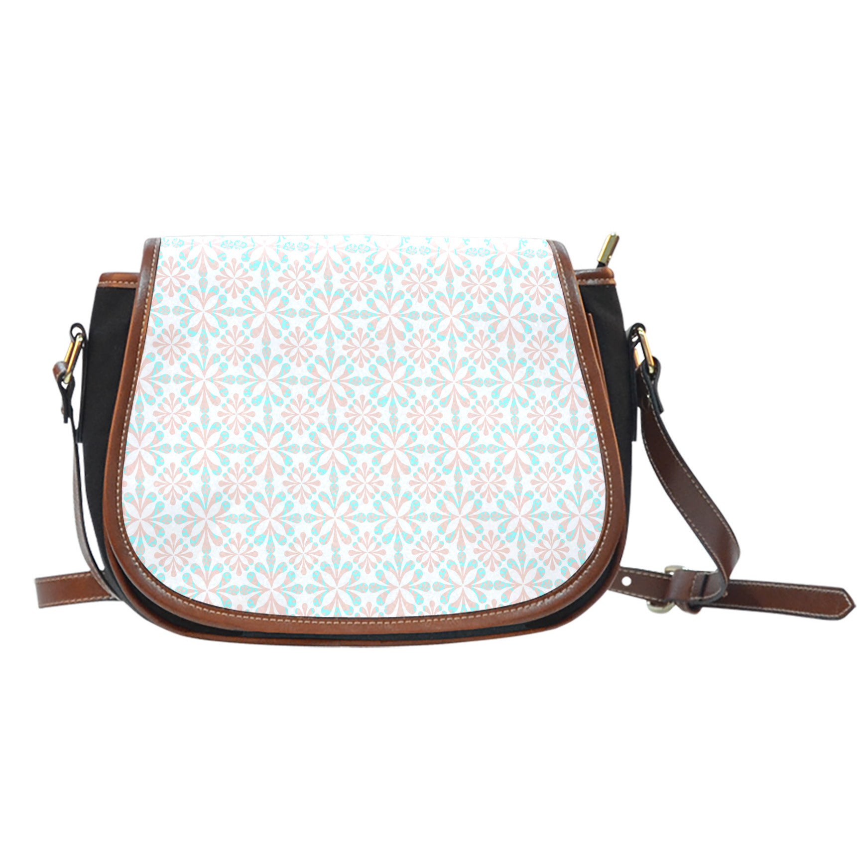 Woodland Themed Design 1 Crossbody Shoulder Canvas Leather Saddle Bag