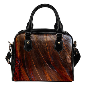 Feather Themed Design #B02 Women Fashion Shoulder Handbag Black Vegan Faux Leather