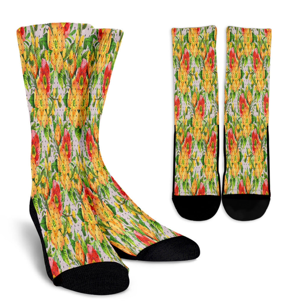Elegant Floral Spring Crew Socks