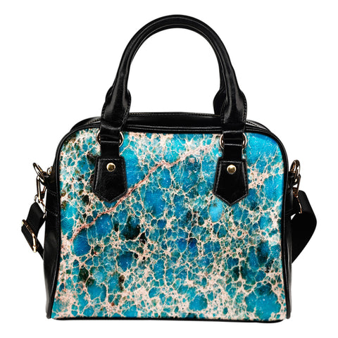 Marble Themed Design B4 Women Fashion Shoulder Handbag Black Vegan Faux Leather