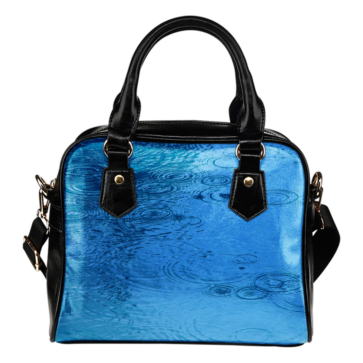 Nature Themed Design B8 Women Fashion Shoulder Handbag Black Vegan Faux Leather
