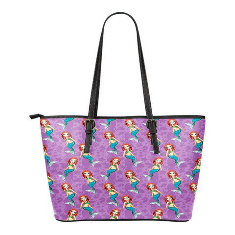 Mermaid Themed Design C6 Women Small Leather Tote Bag