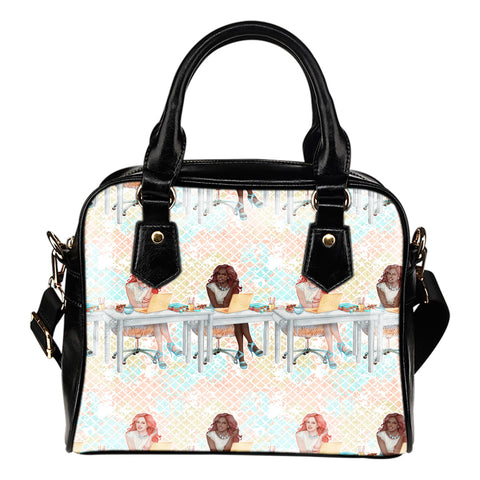 Crafter Fashion Themed Design B8 Women Fashion Shoulder Handbag Black Vegan Faux Leather