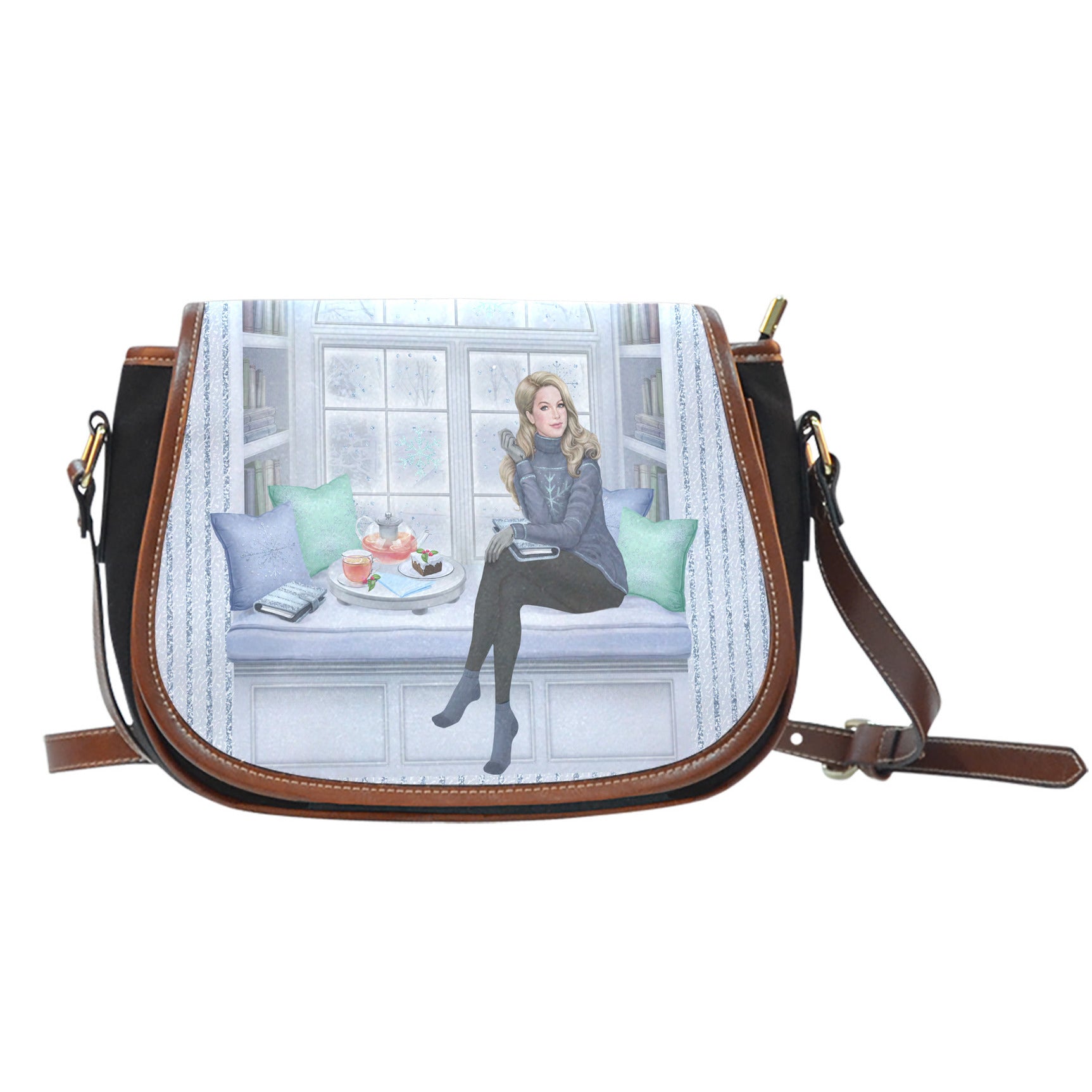 Christmas Themed Design A11 rossbody Shoulder Canvas Leather Saddle Bag