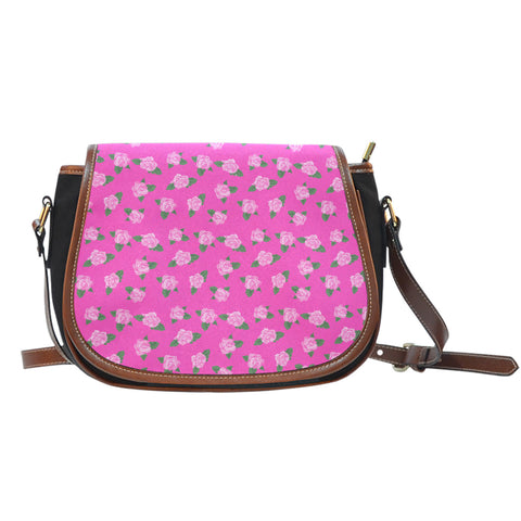 Ballerina Rose (A6) Crossbody Shoulder Canvas Leather Saddle Bag
