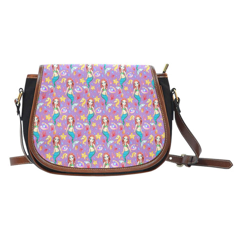 Mermaid Under The Sea Purple 1 Leather Saddle Bag - STUDIO 11 COUTURE